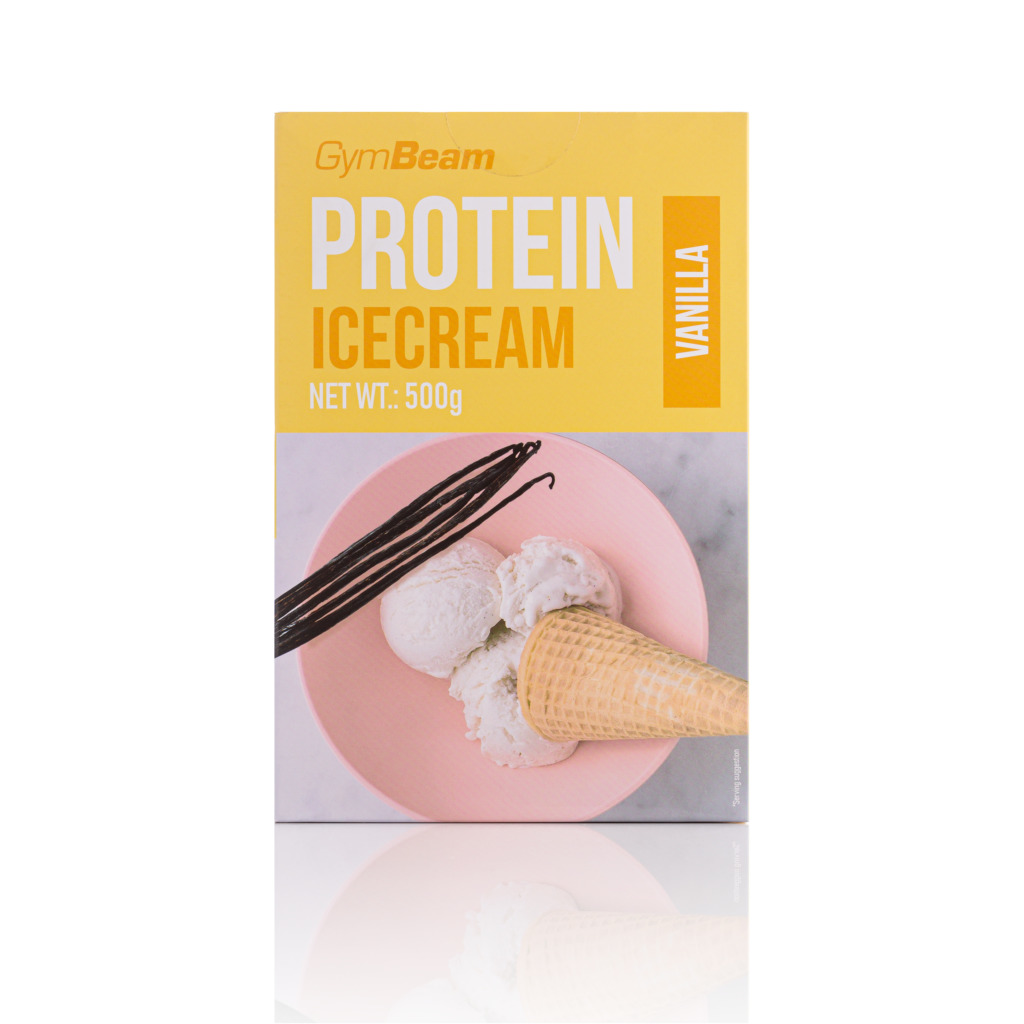 Lody Proteinowe Keto o smaku waniliowym z firmy GymBeam. W jednym opakowaniu znajduje się 500g produktu do stworzenia lodów.
