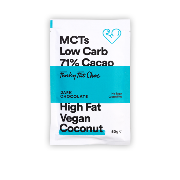 Keto czekolada bez cukru z MCT z firmy Funky Fat Foods o smaku ciemnej czekolady z kokosem