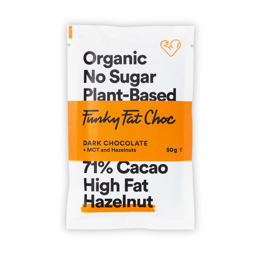 Keto czekolada bez cukru z MCT z firmy Funky Fat Foods o smaku ciemnej czekolady z orzechami
