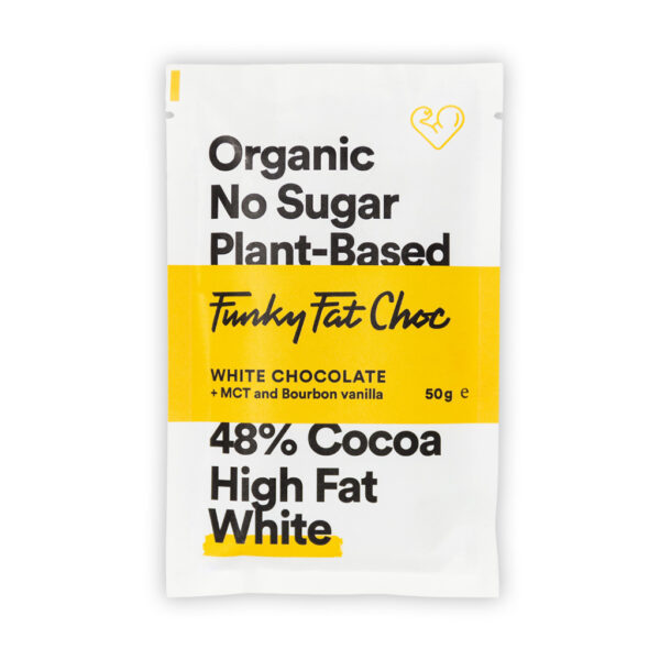 Keto czekolada bez cukru z MCT z firmy Funky Fat Foods o smaku białej czekolady z matchą