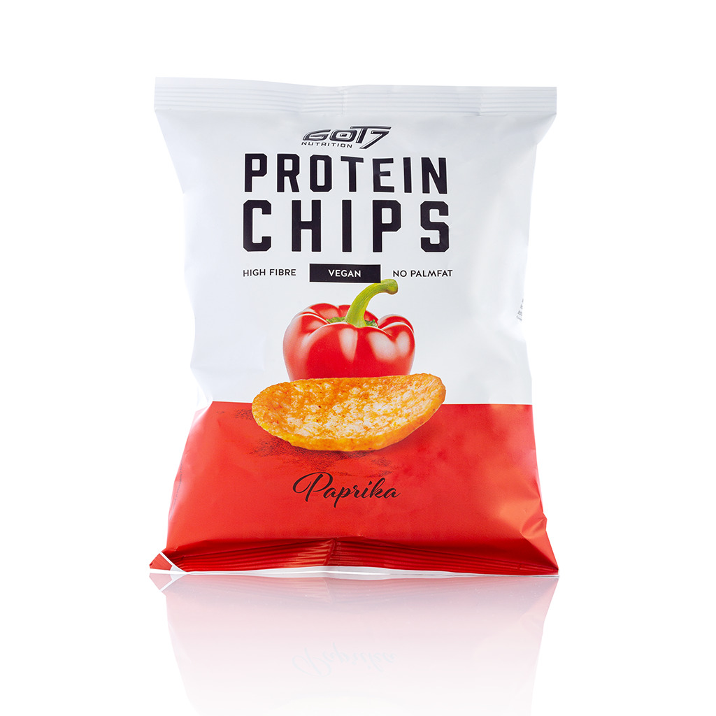 Chipsy proteinowe z GOT7. Chipsy są o smaku paprykowym, pakowane w paczkach po 50g.