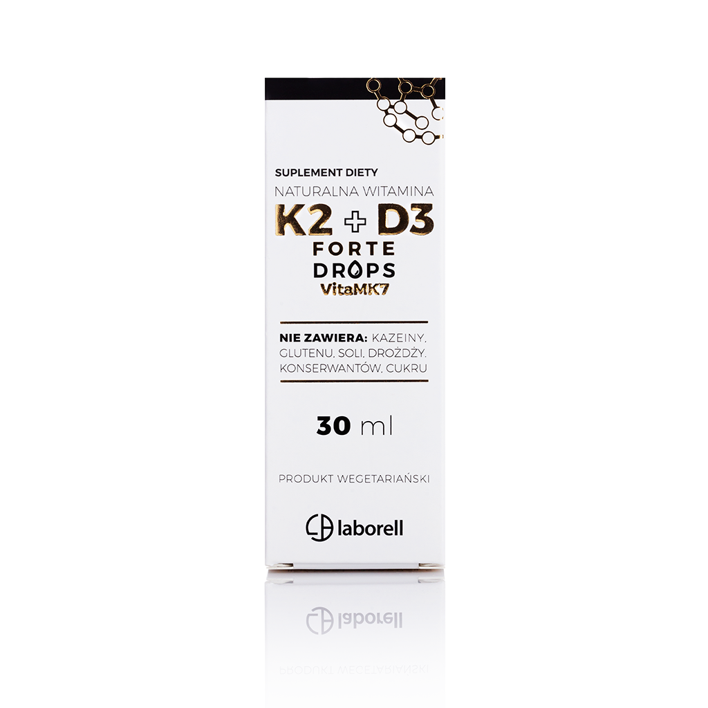 Naturalna Witamina K2 + D3 w Kropelkach. W jednym opakowaniu znajduje się 30ml produktu z firmy laborell.