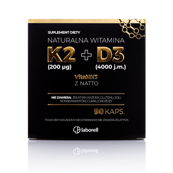 Naturalna Witamina K2 + D3 90kaps. Czarno-złote opakowanie z firmy laborell