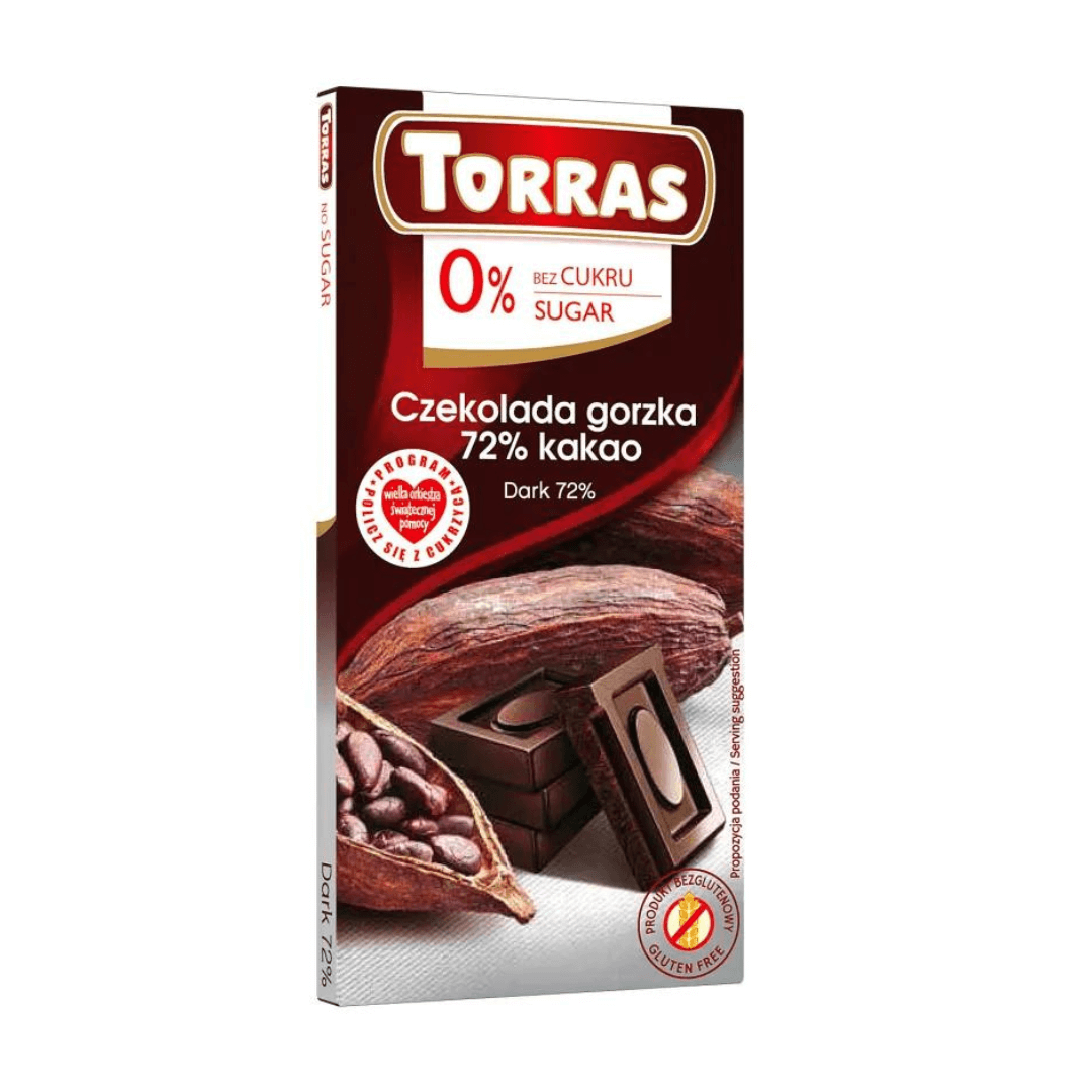 Czekolada gorzka 72% kakao bez dodatku cukru 75g - Torras