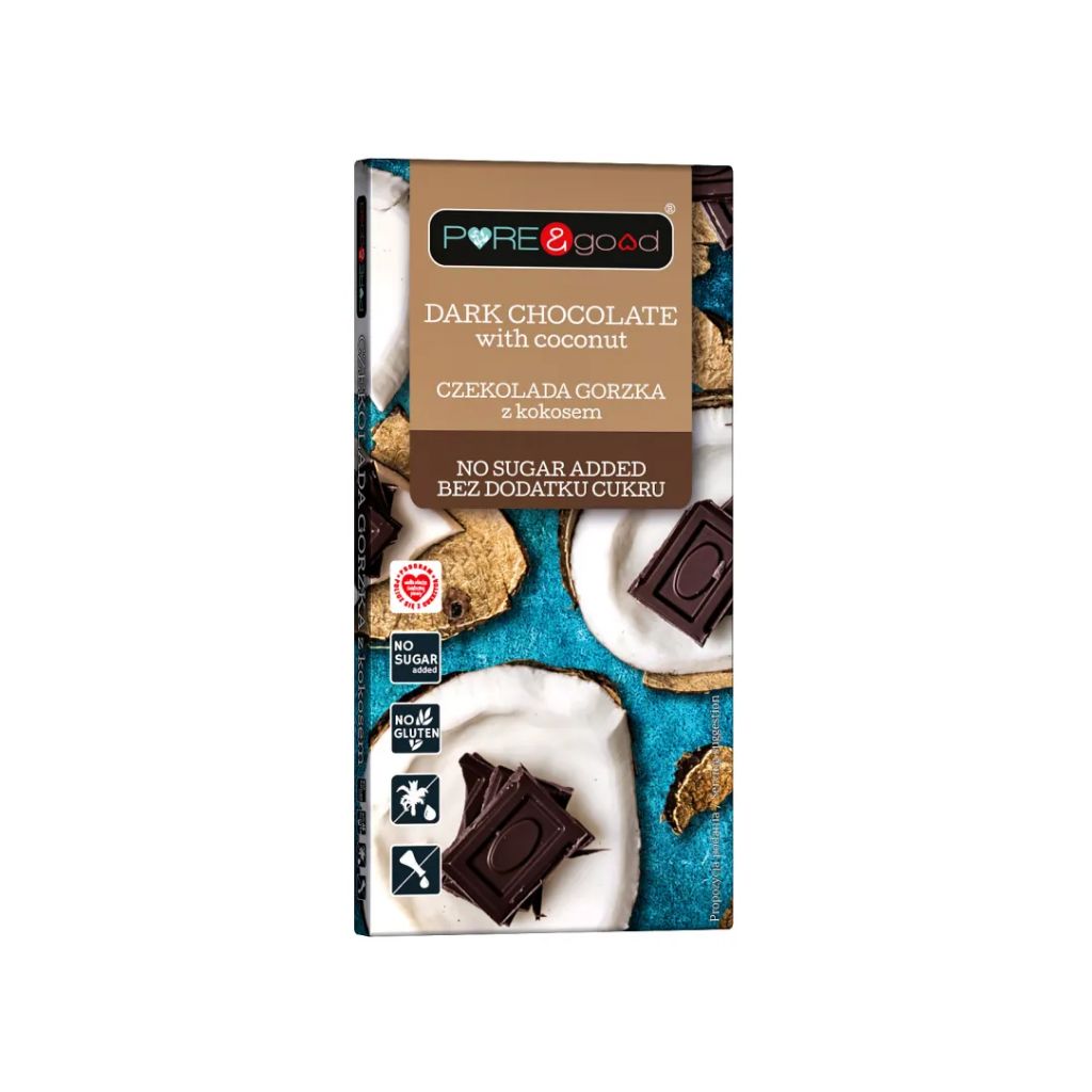 Czekolada Gorzka z Kokosem Bez Cukru 75g - Pure&Good