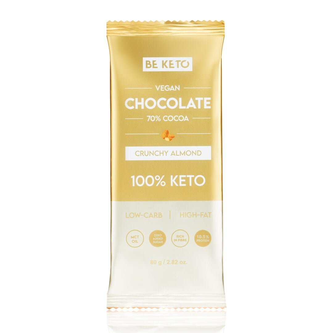 Czekolada Keto Wegańska z Olejem MCT - Chrupiący Migdał 80g - BeKeto