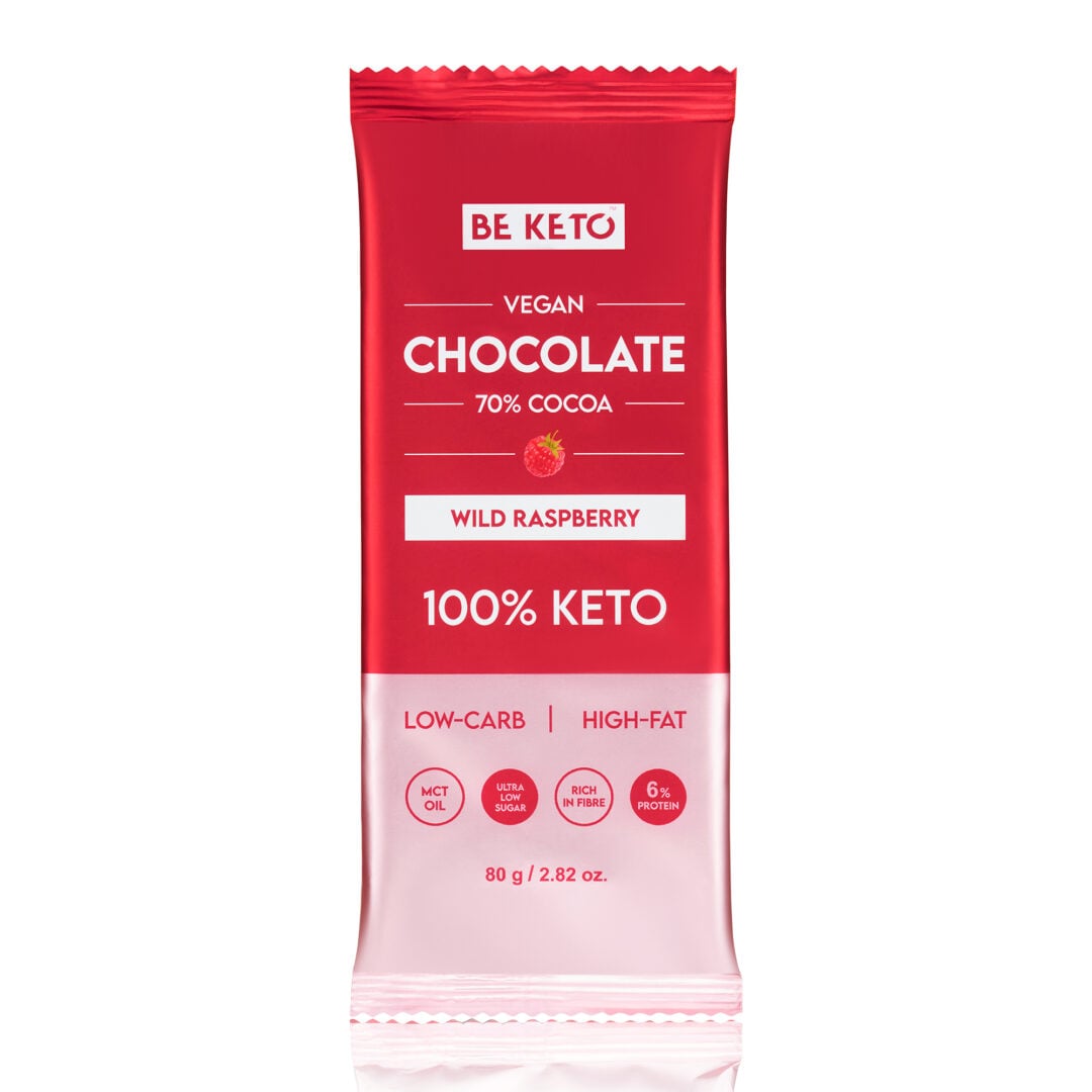 Czekolada Keto Wegańska z Olejem MCT - Dzika Malina 80g - BeKeto