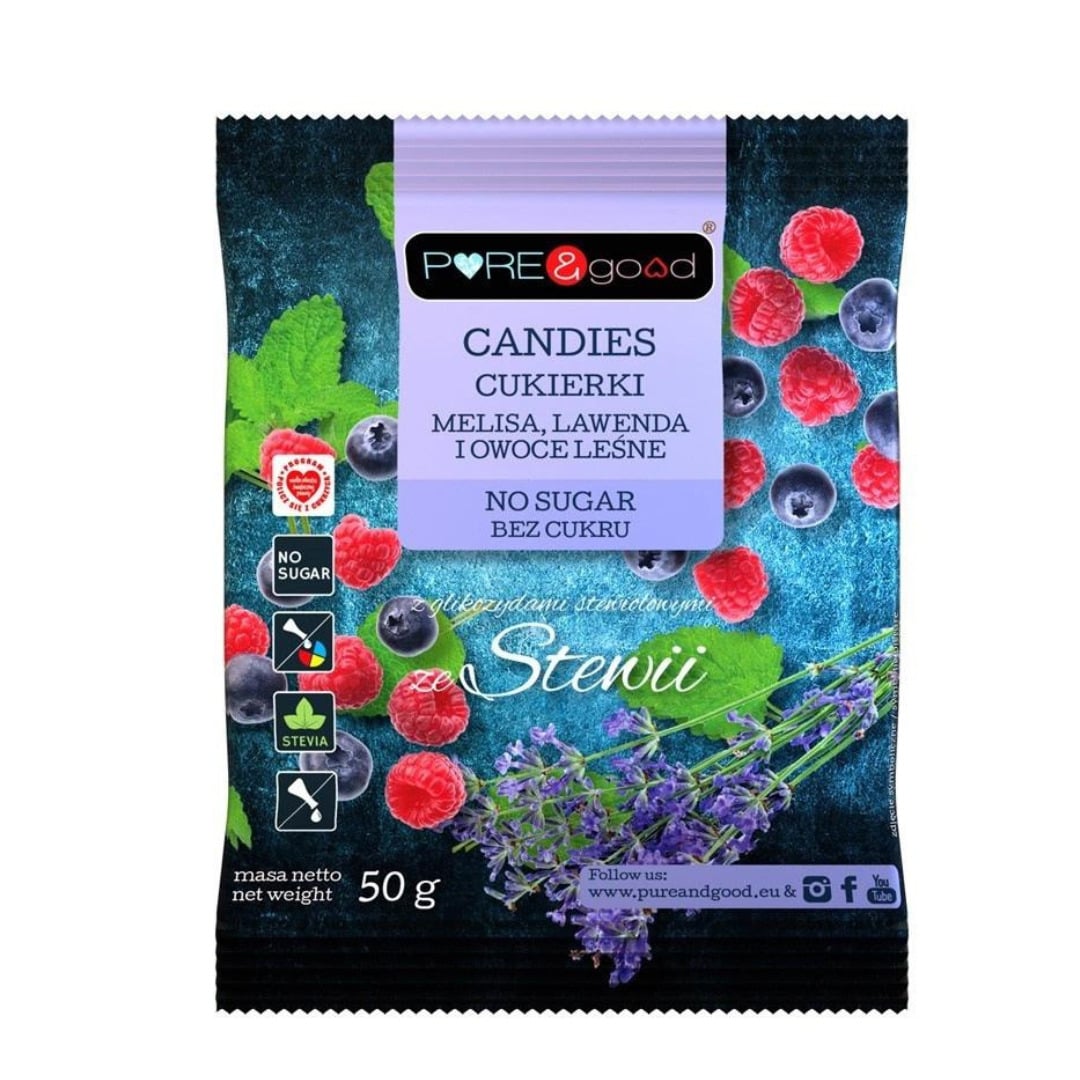 Cukierki z Melisą, Lawendą i Owocami Leśnymi bez Cukru 50g - Pure&Good