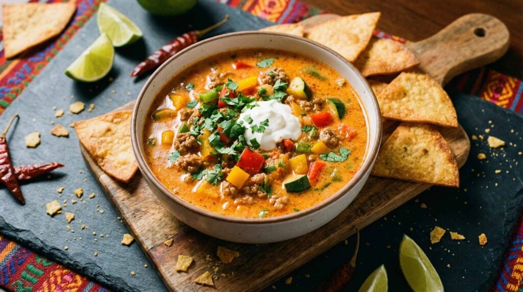 Keto Zupa Taco z Nachosami z Keto Tortilli