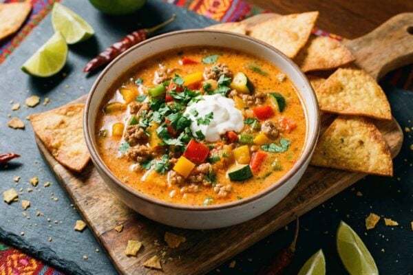 Keto Zupa Taco z Nachosami z Keto Tortilli