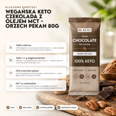 Czekolada Keto Wegańska z Olejem MCT - Orzech Pekan 80g - BeKeto