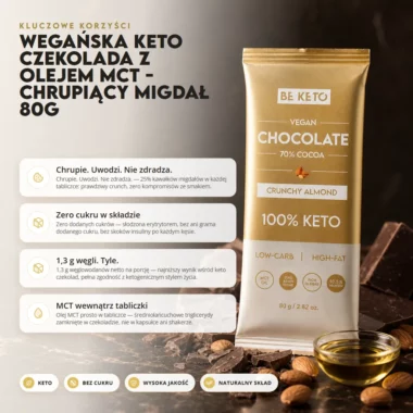 Czekolada Keto Wegańska z Olejem MCT - Chrupiący Migdał 80g - BeKeto
