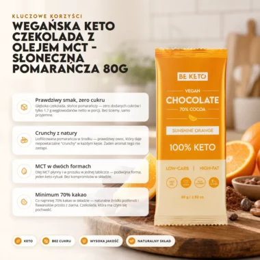 Czekolada Keto Wegańska z Olejem MCT - Słoneczna Pomarańcza 80g - BeKeto