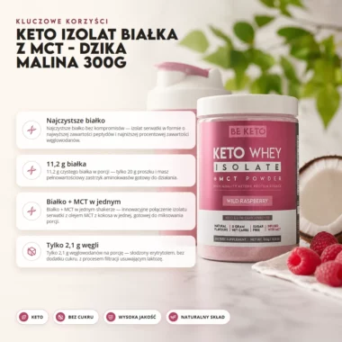 Izolat Białka z Olejem MCT - Dzika Malina 300g - BeKeto