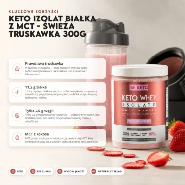 Izolat Białka z Olejem MCT - Świeża Truskawka 300g - BeKeto