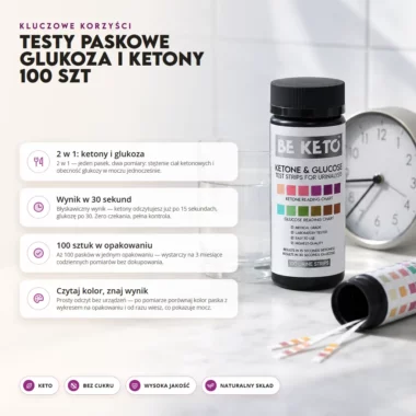 Badanie glukozy i ciał ketonowych testy paskowe 100 szt. - BeKeto