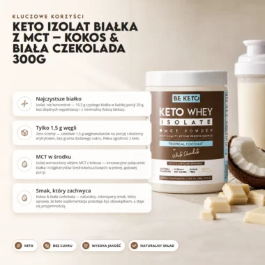 Izolat Białka z Olejem MCT - Kokos + Biała Czekolada 300g - BeKeto