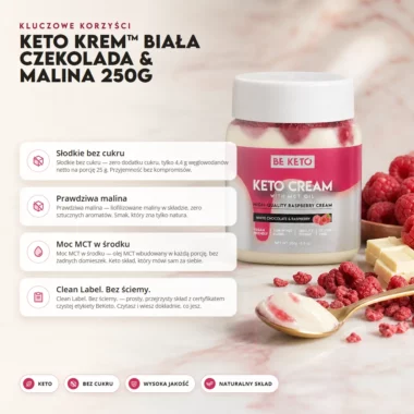 Krem Keto z MCT - Biała Czekolada z Maliną 250g - BeKeto