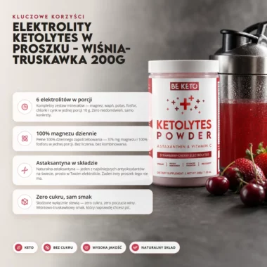 Elektrolity Keto Ketolytes w Proszku - Wiśnia Truskawka 200g - BeKeto