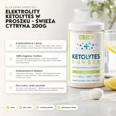 Elektrolity Keto Ketolytes w Proszku - Świeża Cytryna 200g - BeKeto