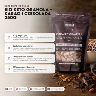 Granola Keto BIO - Kakao i Czekolada 250g - BeKeto