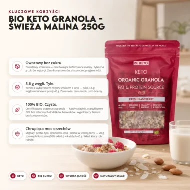 Granola Keto BIO - Świeża Malina 250g - BeKeto