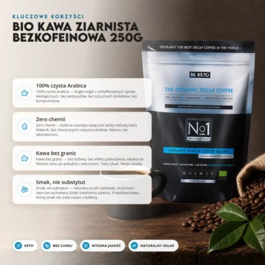 Kawa Ziarnista Bezkofeinowa BIO 250g - Beketo