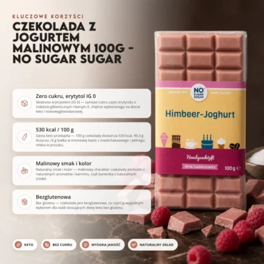 Czekolada z Jogurtem Malinowym 100g - No Sugar Sugar