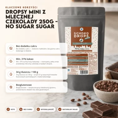 Kropelki do Zapiekania Bez Dodatku Cukru z Mlecznej Czekolady 250g - No Sugar Sugar