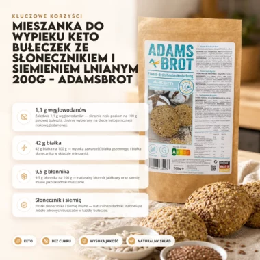 Mieszanka do wypieku keto bułeczek ze słonecznikiem i siemieniem lnianym 200g - AdamsBrot