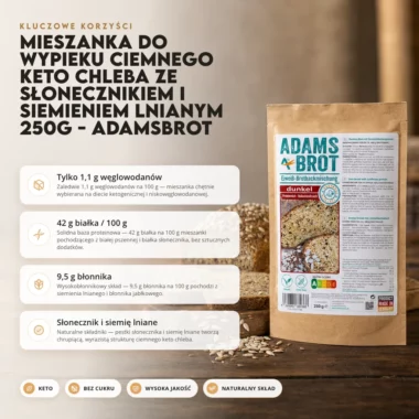 Mieszanka do wypieku ciemnego keto chleba ze słonecznikiem i siemieniem lnianym 250g - AdamsBrot