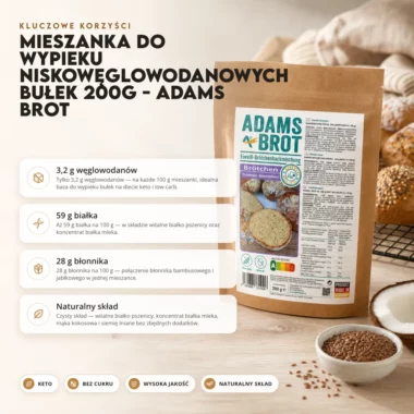 Mieszanka do wypieku niskowęglowodanowych bułek 200g - Adams Brot