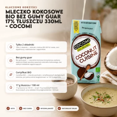 Mleczko Kokosowe BIO Bez Gumy Guar 17% Tłuszczu 330ml - COCOMI