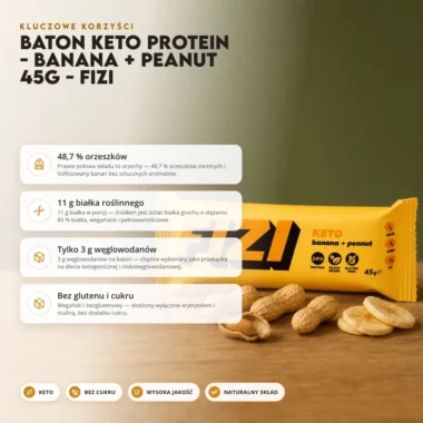 Baton Keto Protein - Banana + Peanut 45g - FIZI