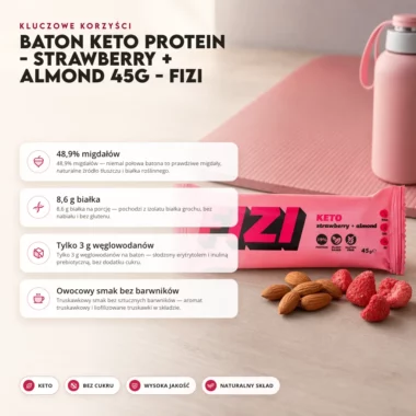 Baton Keto Protein - Strawberry + Almond 45g - FIZI