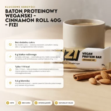 Baton Proteinowy Wegański - Cinnamon Roll 40g - FIZI