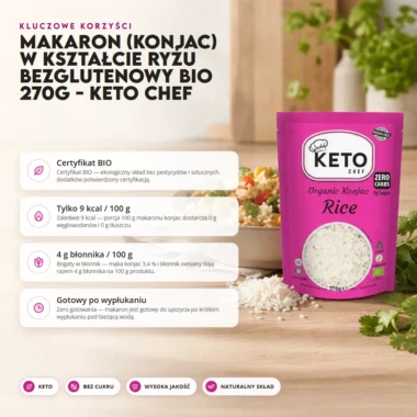 Makaron (Konjac) w Kształcie Ryżu Bezglutenowy BIO 270g - Keto Chef