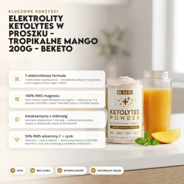 Elektrolity Ketolytes w Proszku - Tropikalne Mango 200g - BeKeto