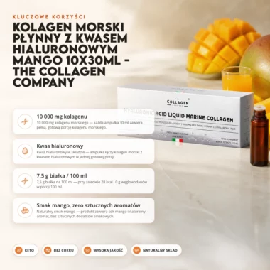 Kolagen Morski Płynny z Kwasem Hialuronowym Mango 10x30ml - The Collagen Company