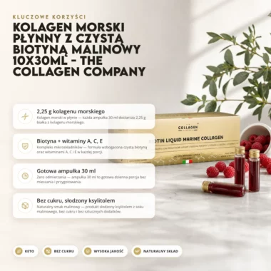 Kolagen Morski Płynny z Czystą Biotyną Malinowy 10x30ml - The Collagen Company