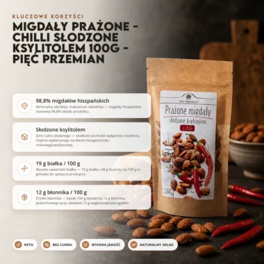 Migdały Prażone - Chilli słodzone ksylitolem 100g - Pięć Przemian