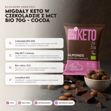 Migdały Keto w Czekoladzie z MCT BIO 70g - Cocoa