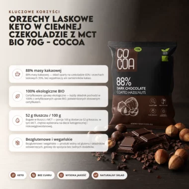 Orzechy Laskowe Keto w Ciemnej Czekoladzie z MCT BIO 70g - Cocoa