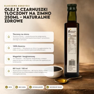 Olej z Czarnuszki Tłoczony na Zimno 250ml - Naturalnie Zdrowe