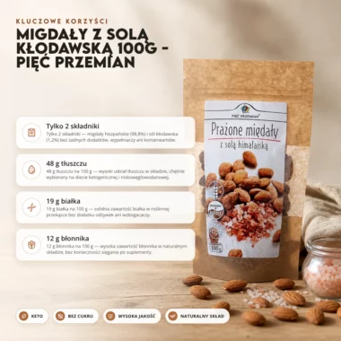 Migdały z solą kłodawską 100g - Pięć Przemian