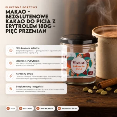 Makao - bezglutenowe kakao do picia z erytrolem 180g - Pięć Przemian