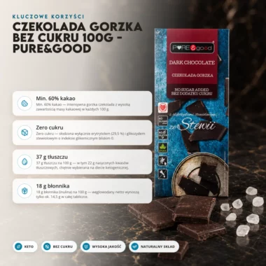 Czekolada gorzka bez cukru 100g - Pure&Good
