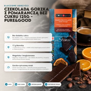 Czekolada gorzka z pomarańczą bez cukru 125g - Pure&Good