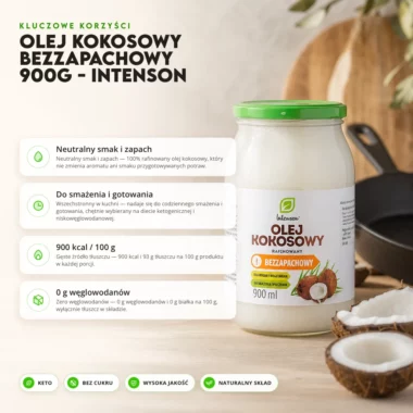 Olej Kokosowy Bezzapachowy 900g - Intenson