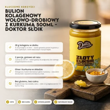 Bulion kolagenowy wołowo-drobiowy z kurkumą 500ml - Doktor Słoik